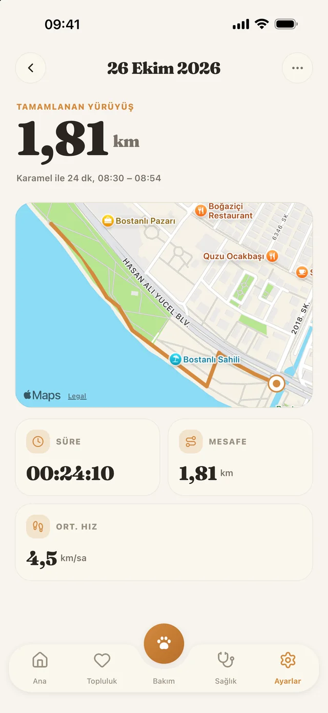 Patibu Yürüyüş ekranı: haritada rota
